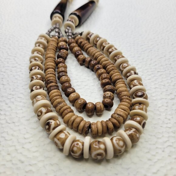 Multistrand Wooden Bead Necklace, Wood Inspired necklace  & earrings Set - Picture 10 of 14